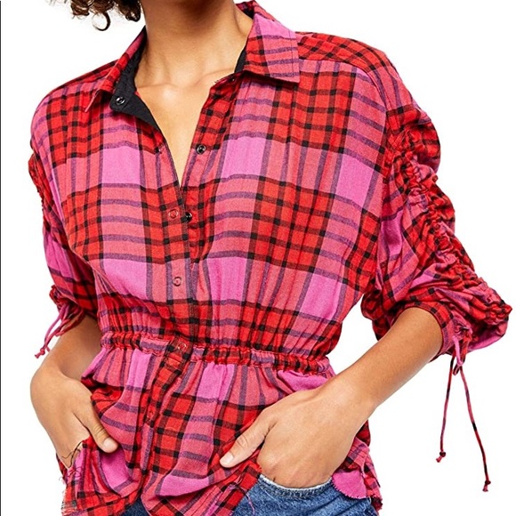 New With Tags Women's We The Free Plaid Shirt Size Medium - Picture 1 of 9